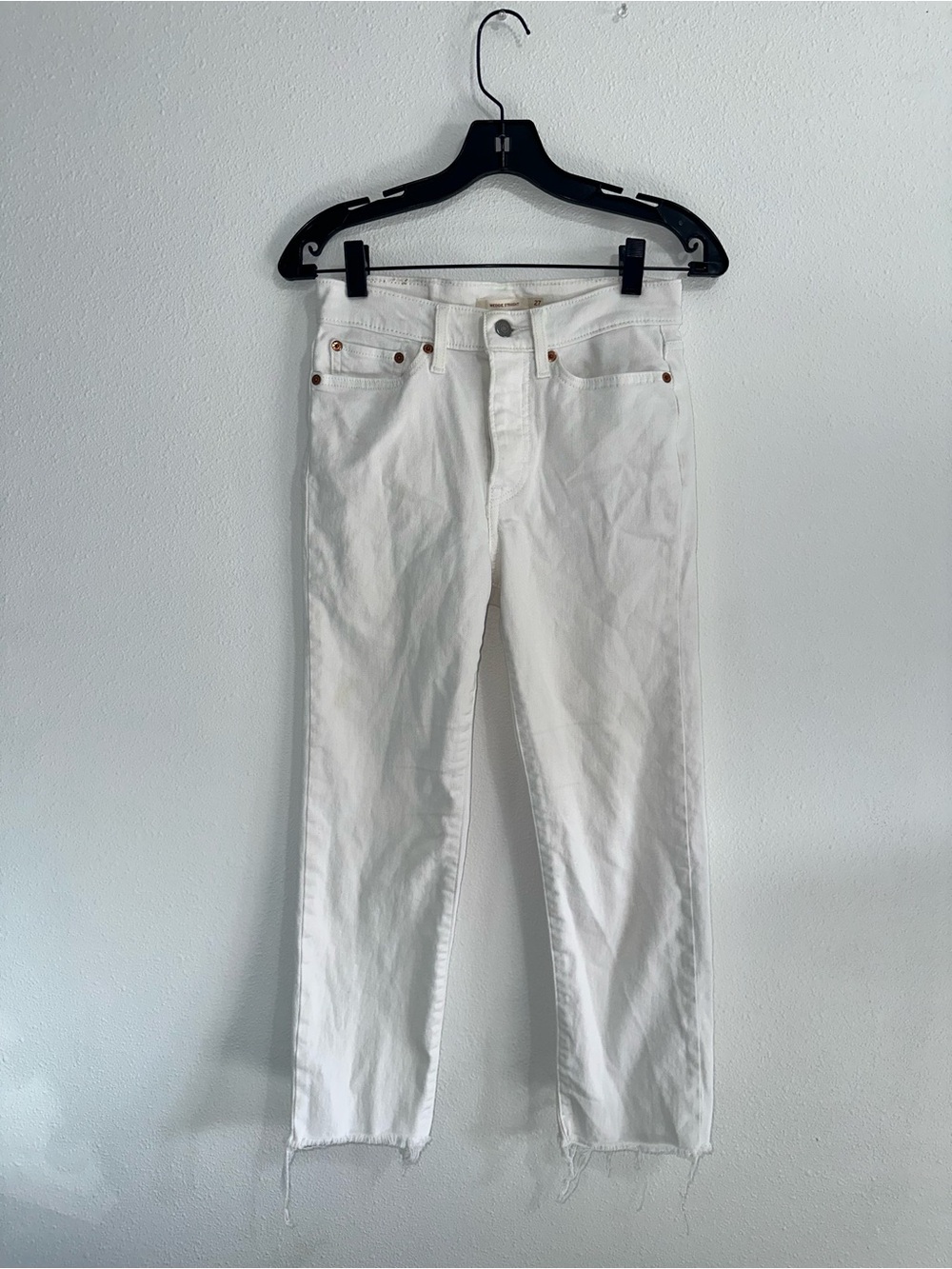Levi's White Straight-Leg Jeans with Raw Hem